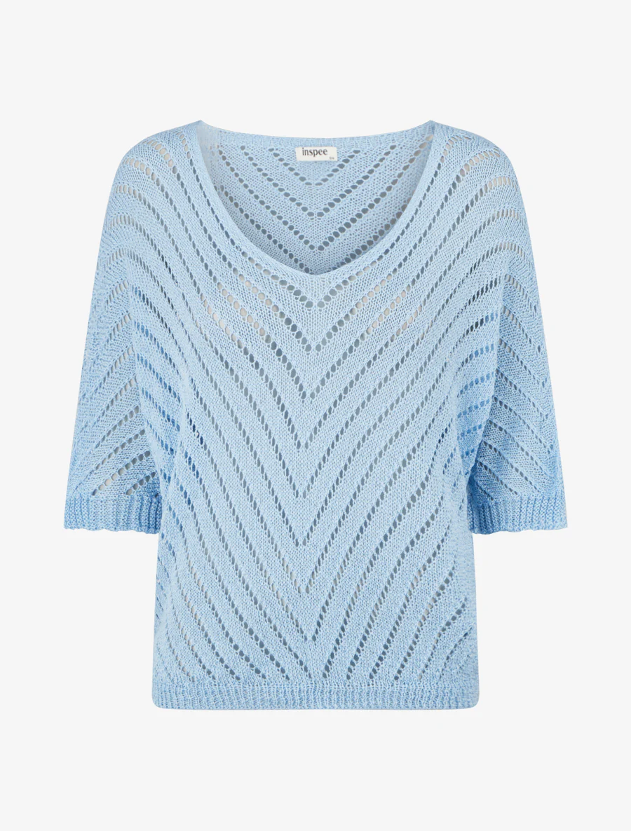 Pull ajouré à manches chauve-souris - Bleu ciel