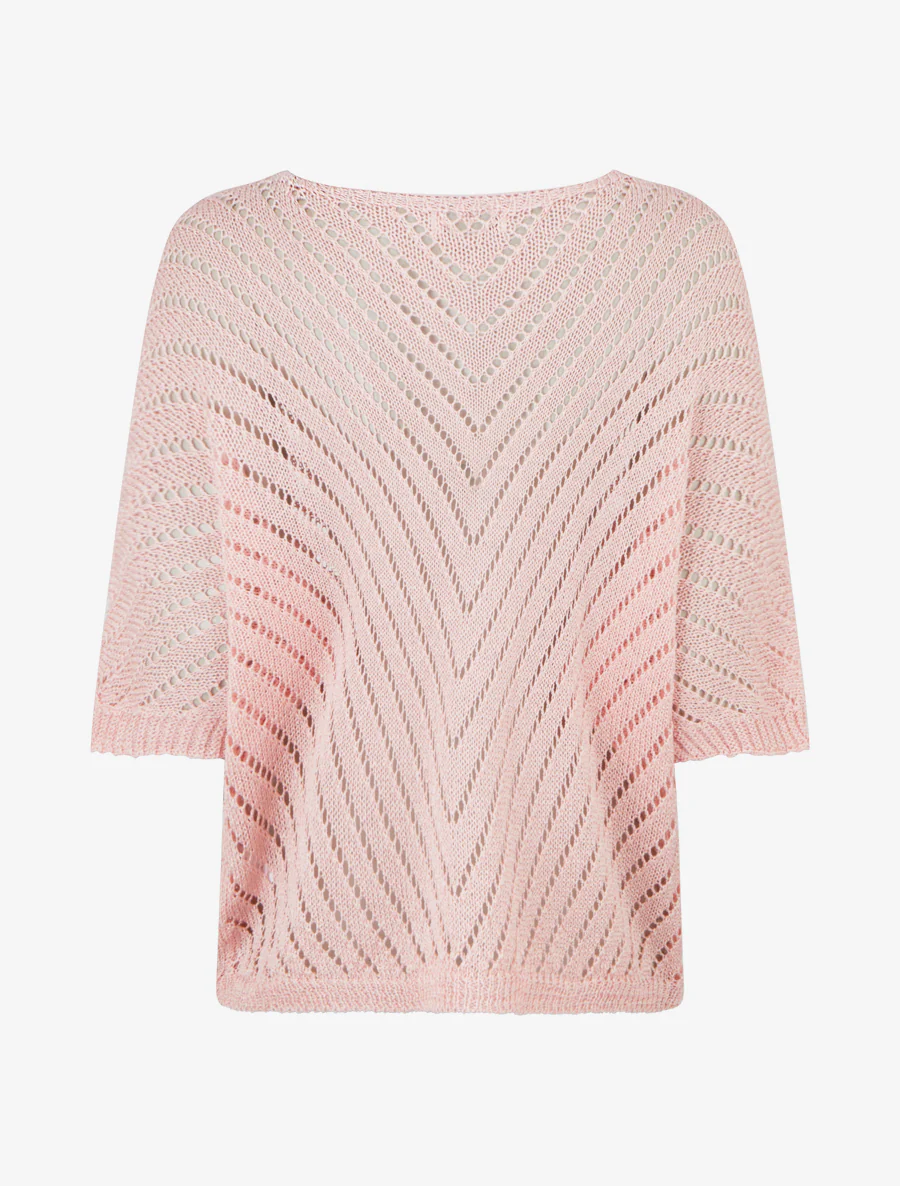 Pull ajouré à manches chauve-souris - Rose - Image 2