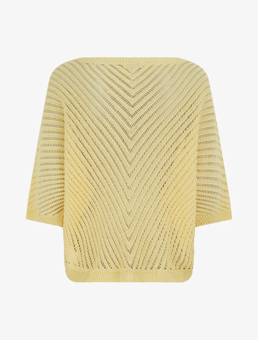 Pull ajouré à manches courtes chauve-souris - Jaune - Image 2