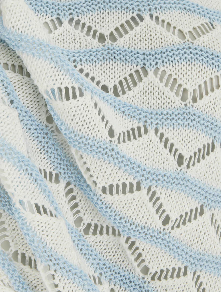 Pull ajouré à rayures fantaisies - Bleu ciel - Image 3