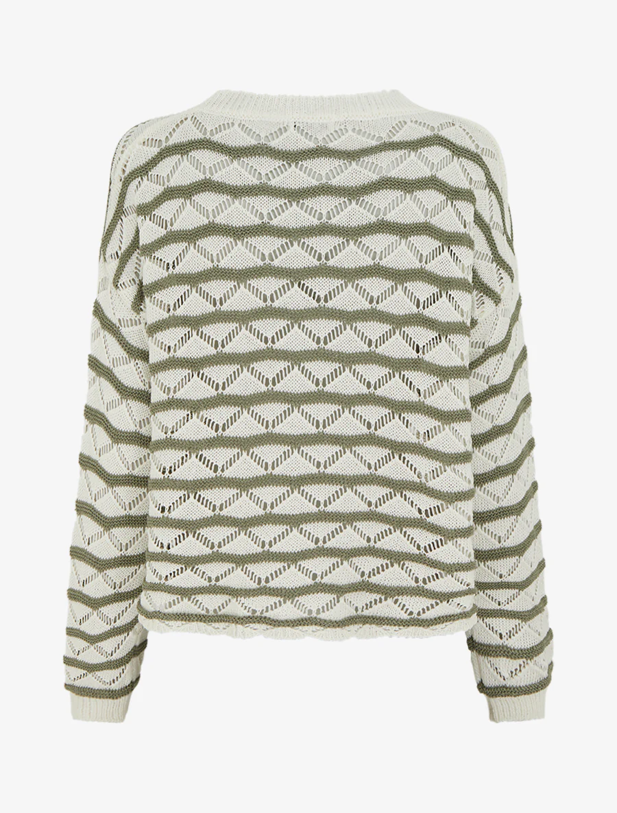 Pull ajouré à rayures fantaisies - Kaki - Image 2