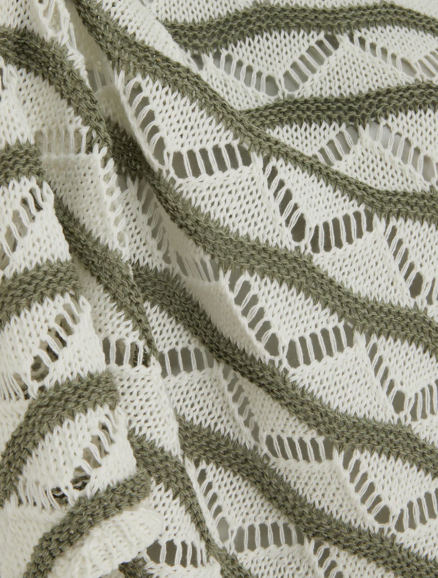Pull ajouré à rayures fantaisies - Kaki - Image 3