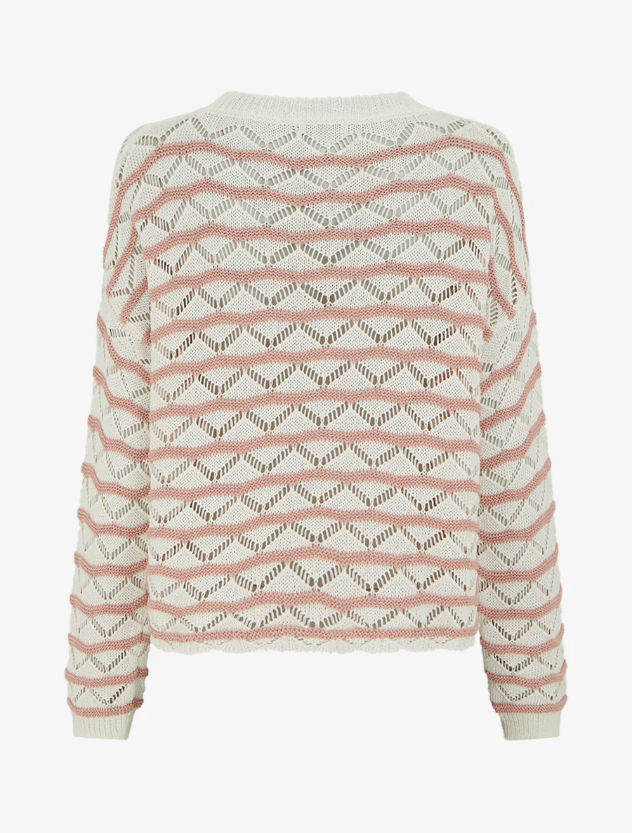 Pull ajouré à rayures fantaisies - Rose - Image 2