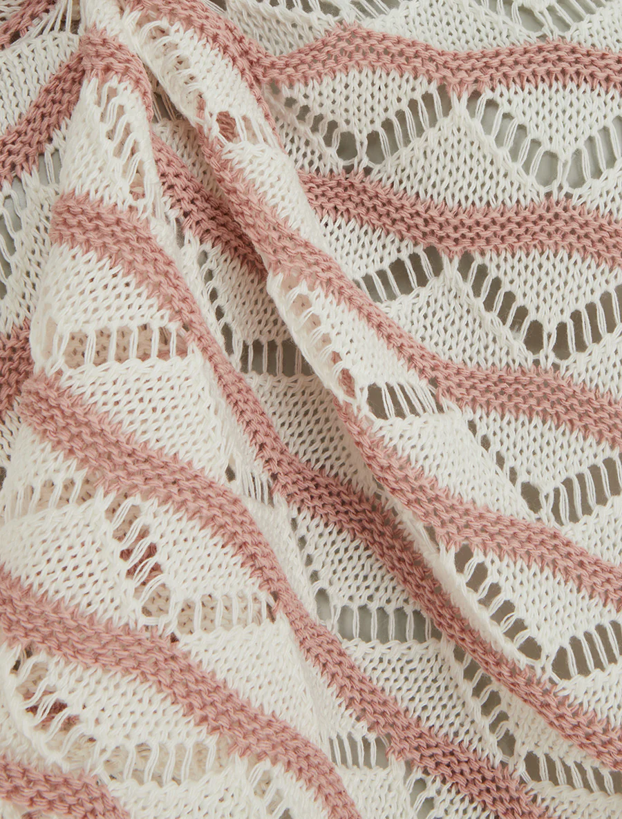 Pull ajouré à rayures fantaisies - Rose - Image 3