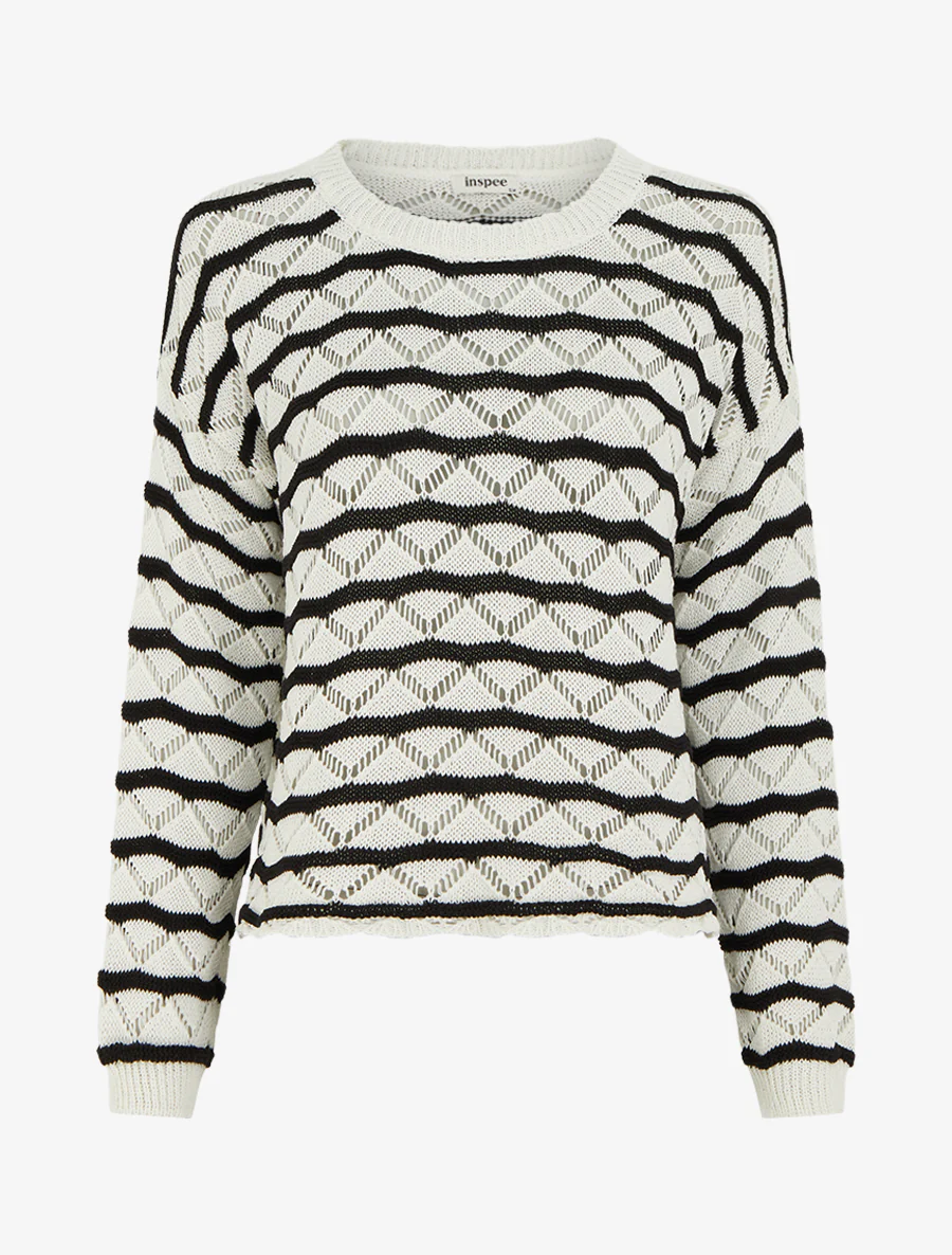 Pull ajouré à rayures fantaisies - Noir