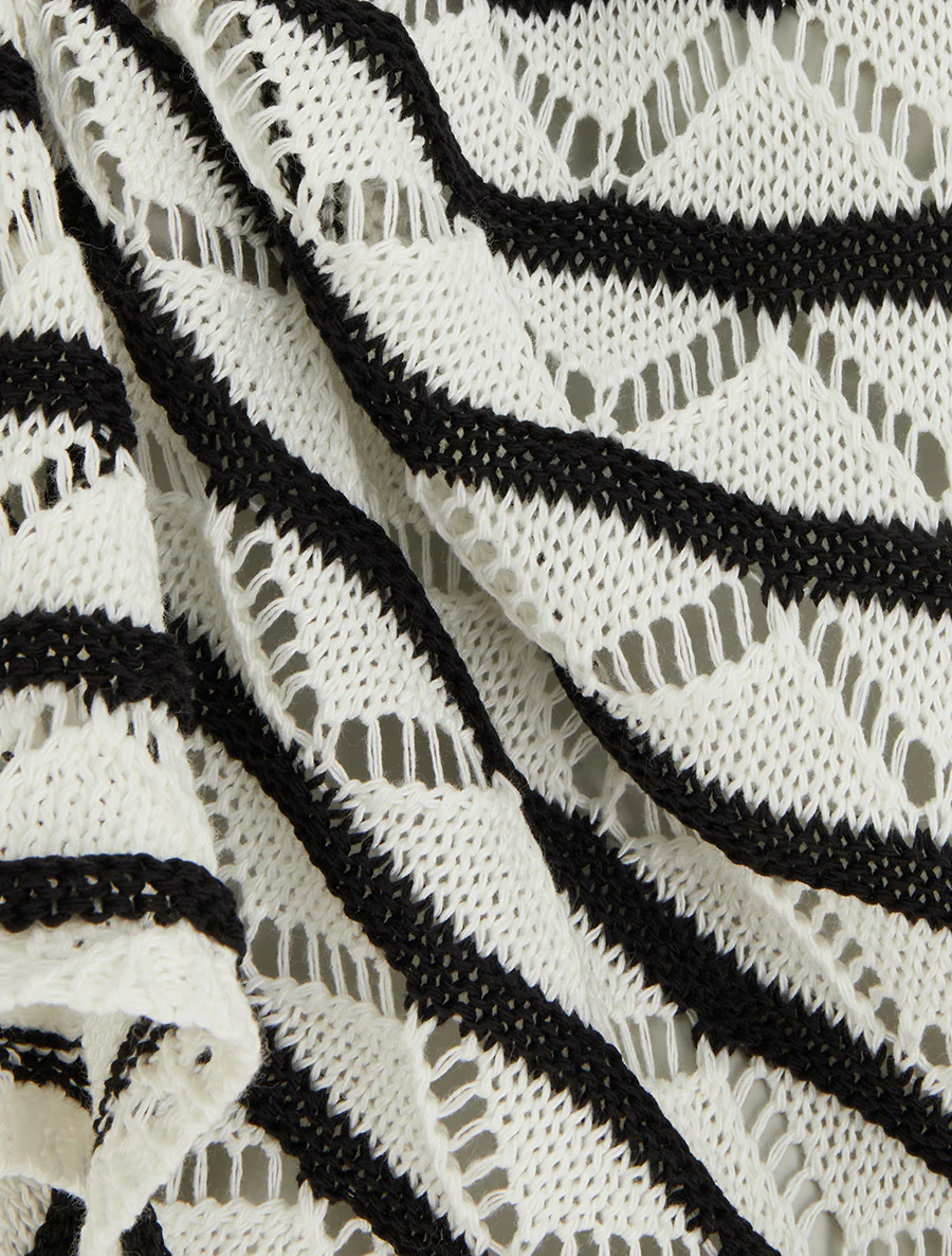 Pull ajouré à rayures fantaisies - Noir - Image 3