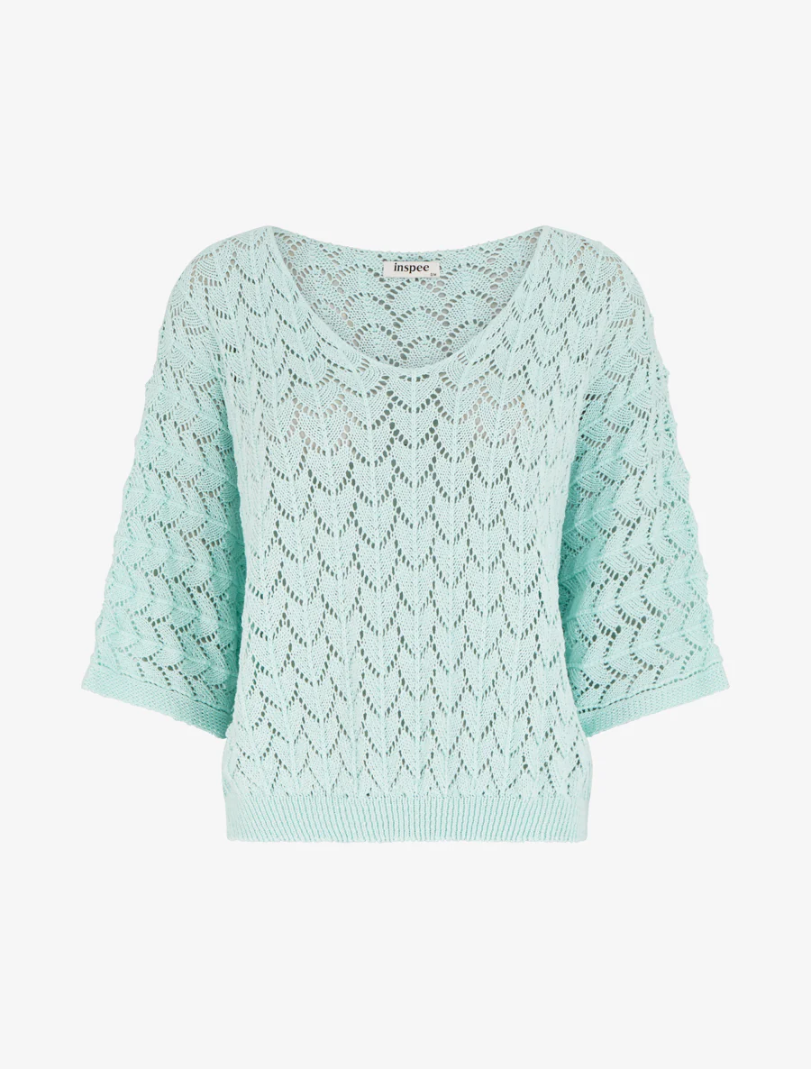 Pull ajouré manches courtes - Bleu clair