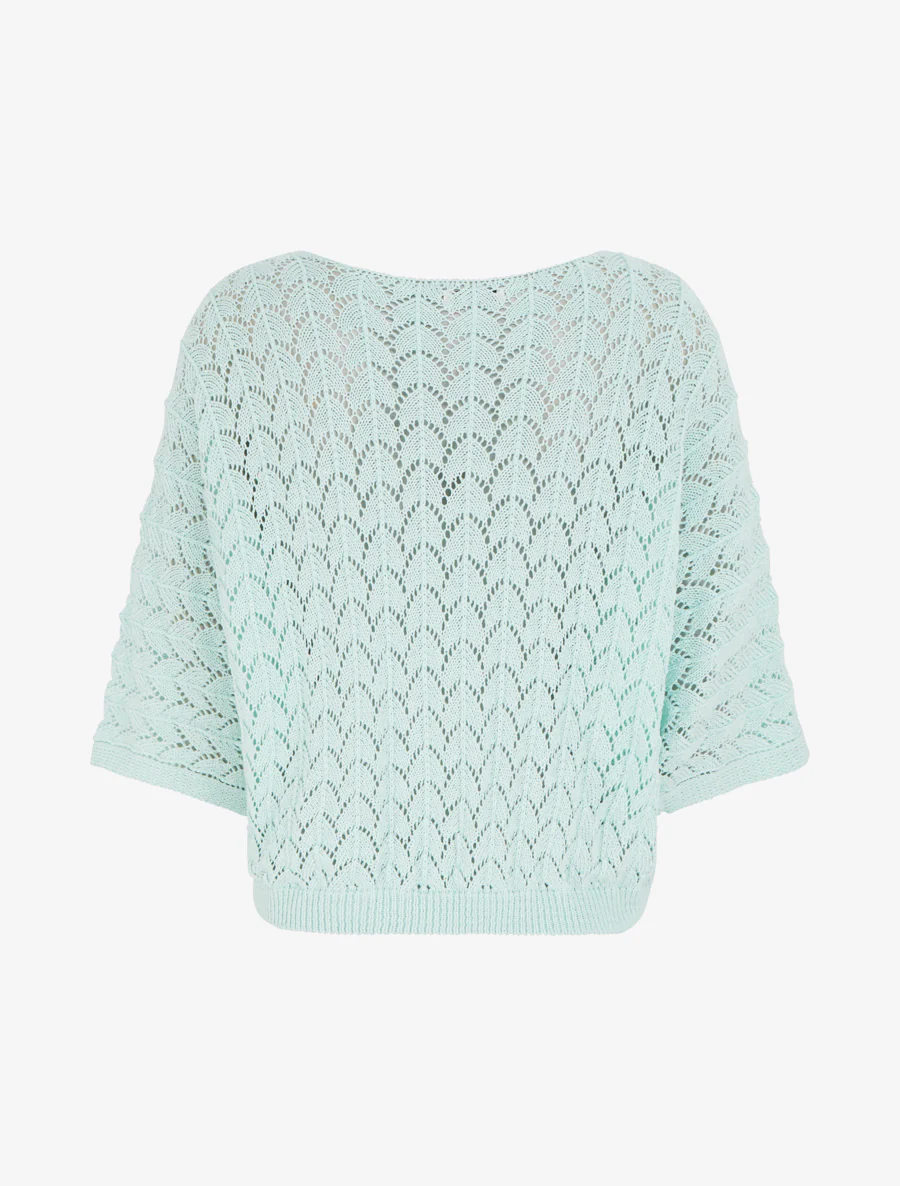 Pull ajouré manches courtes - Bleu clair - Image 2