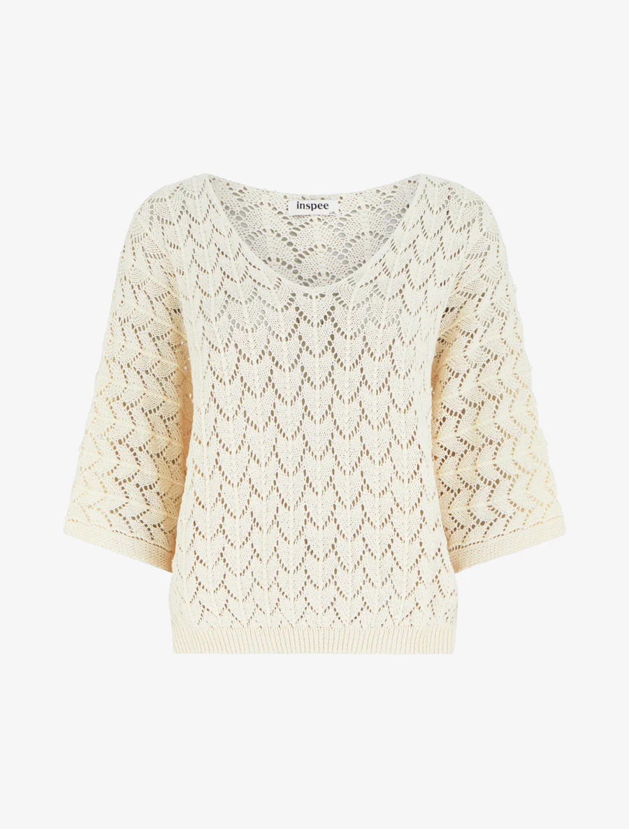 Pull ajouré manches courtes - Beige clair