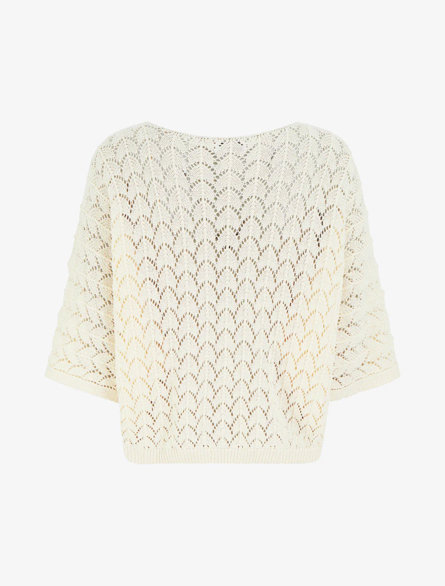 Pull ajouré manches courtes - Beige clair - Image 2