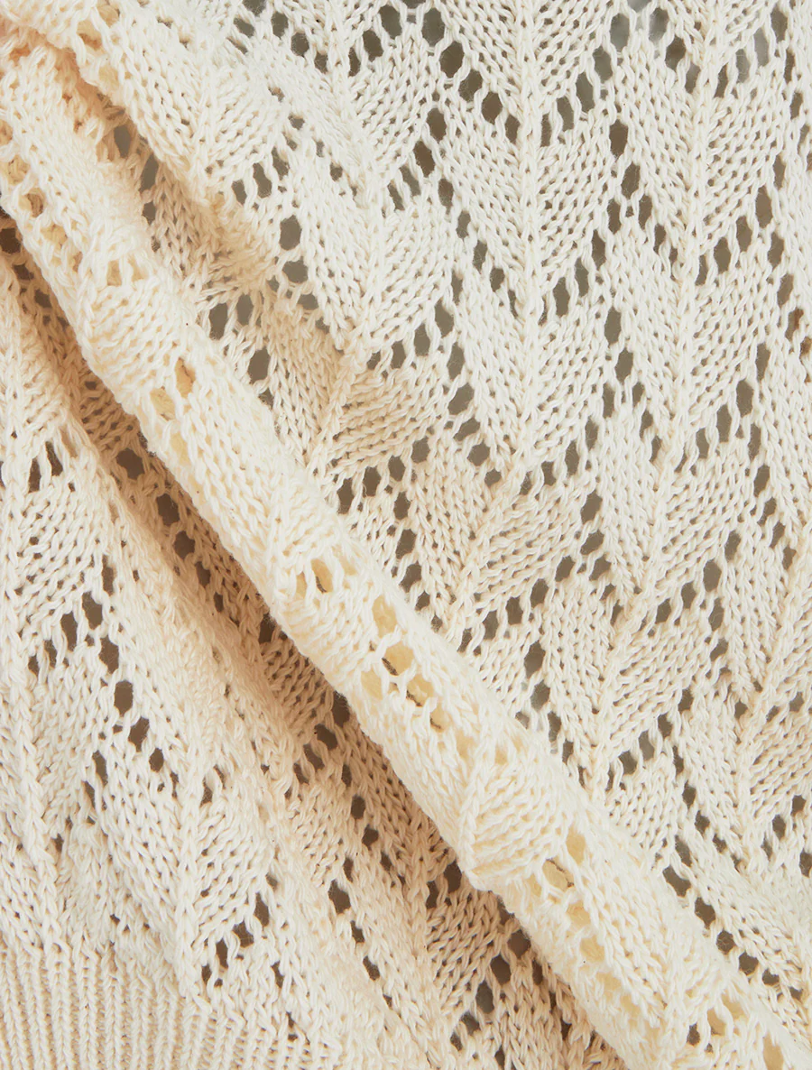 Pull ajouré manches courtes - Beige clair - Image 3
