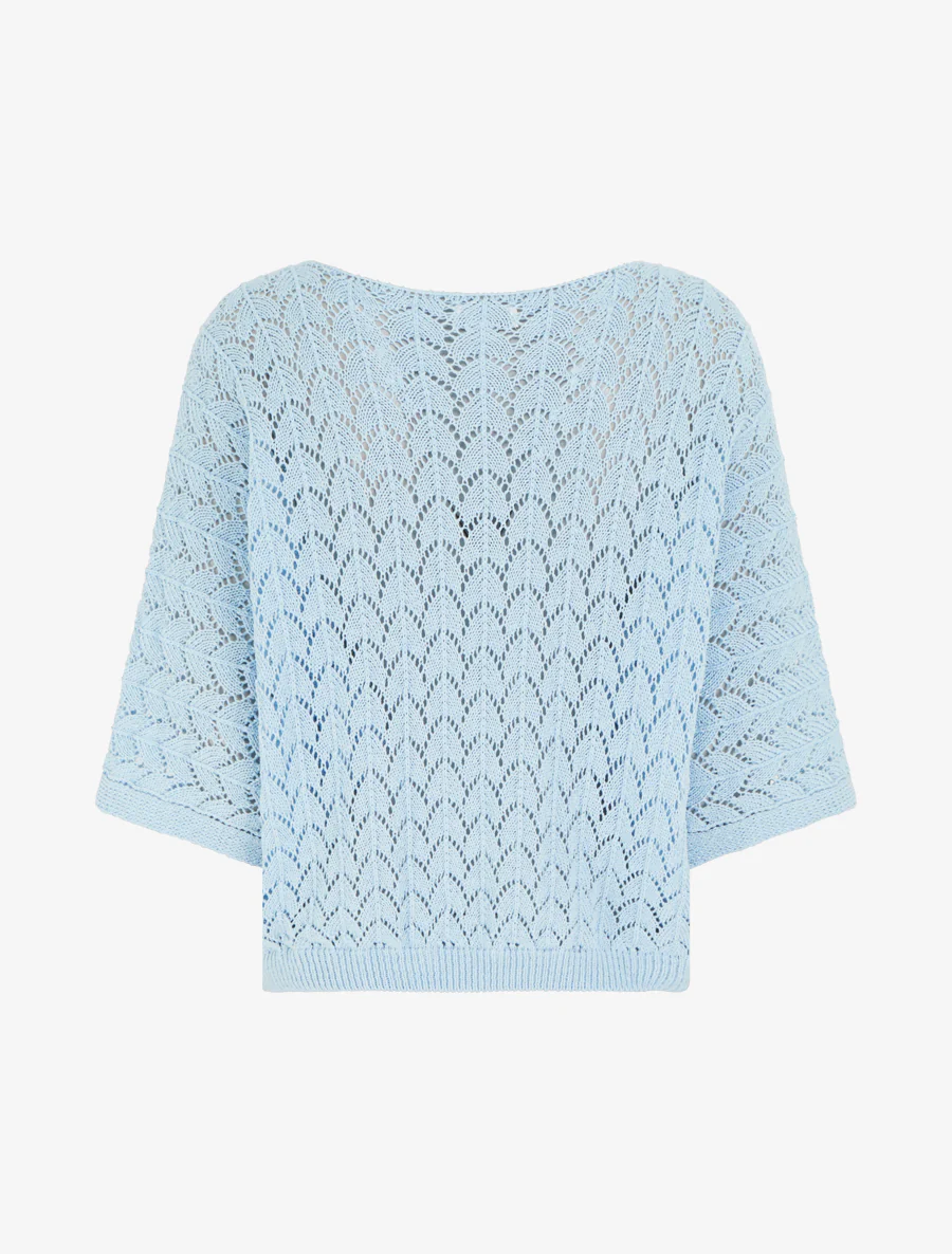 Pull ajouré manches courtes - Bleu ciel - Image 2