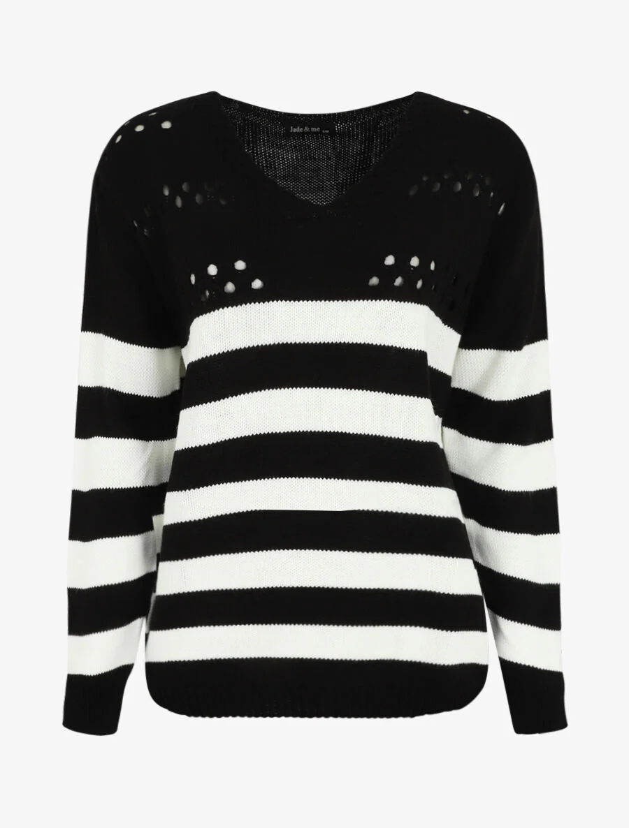Pull ajourée à rayures - Noir/blanc
