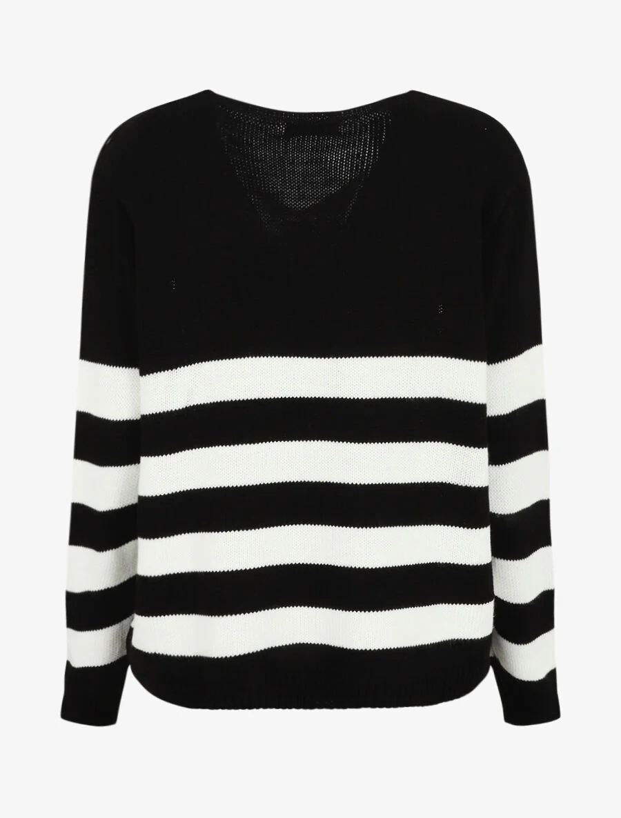 Pull ajourée à rayures - Noir/blanc - Image 2