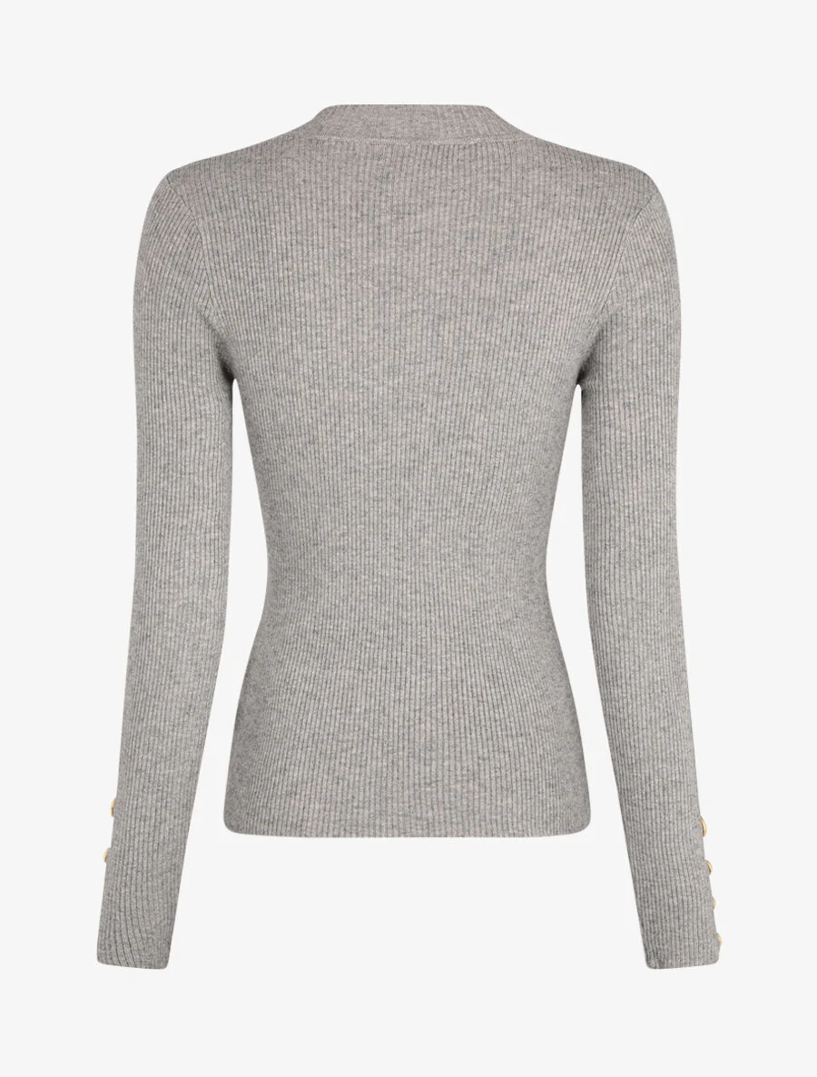 Pull ajusté à col montant boutonné - Gris - Image 2