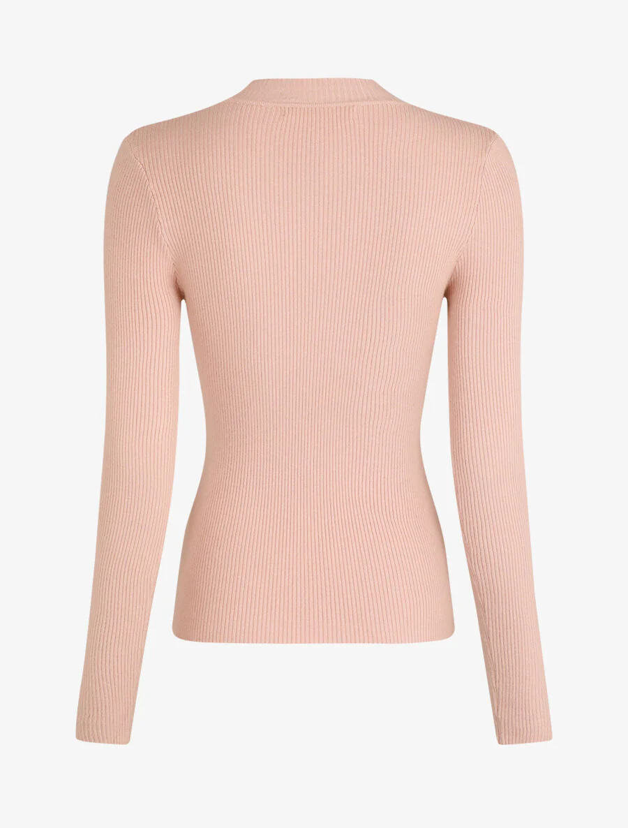 Pull ajusté à col montant boutonné - Rose poudré - Image 2
