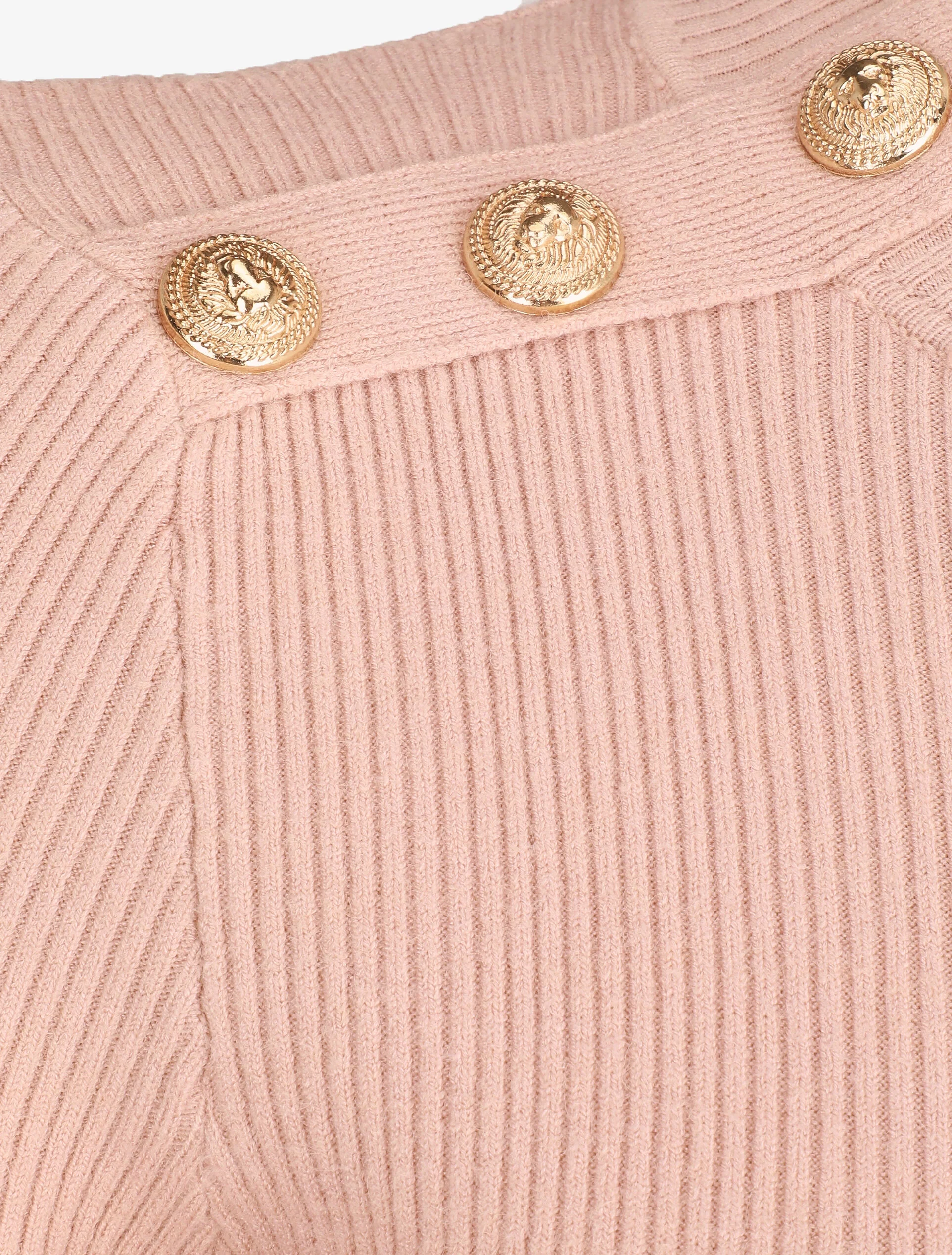 Pull ajusté à col montant boutonné - Rose poudré - Image 4