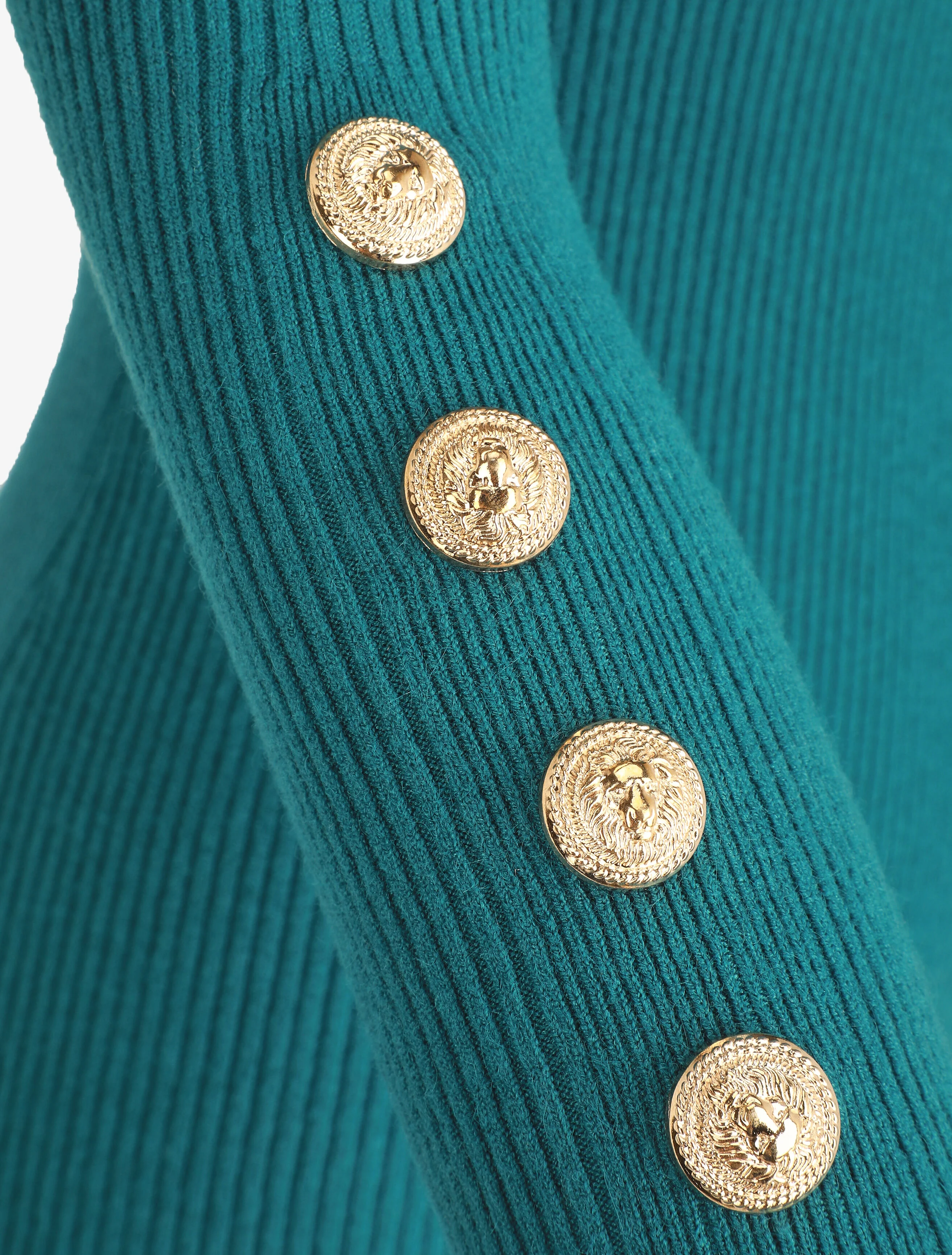 Pull ajusté à col montant boutonné - Bleu canard - Image 3