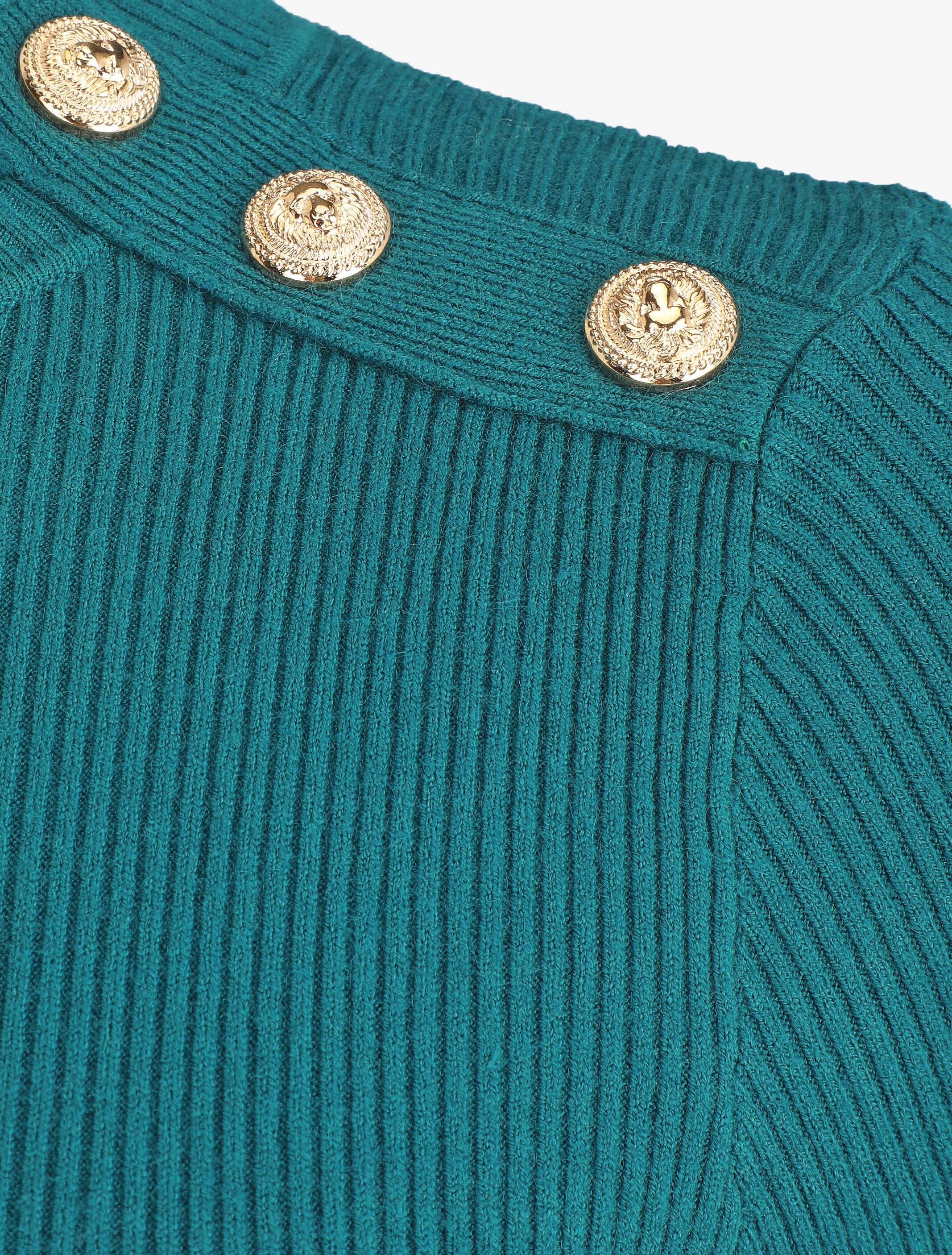 Pull ajusté à col montant boutonné - Bleu canard - Image 4