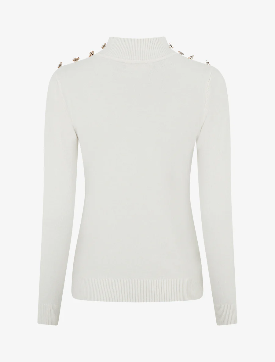 Pull ajusté à col montant et boutons - Écru - Image 2
