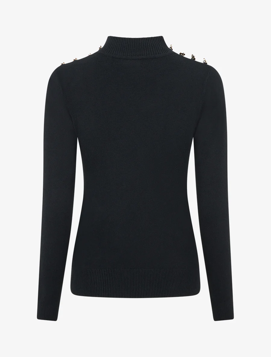 Pull ajusté à col montant et boutons - Noir - Image 2
