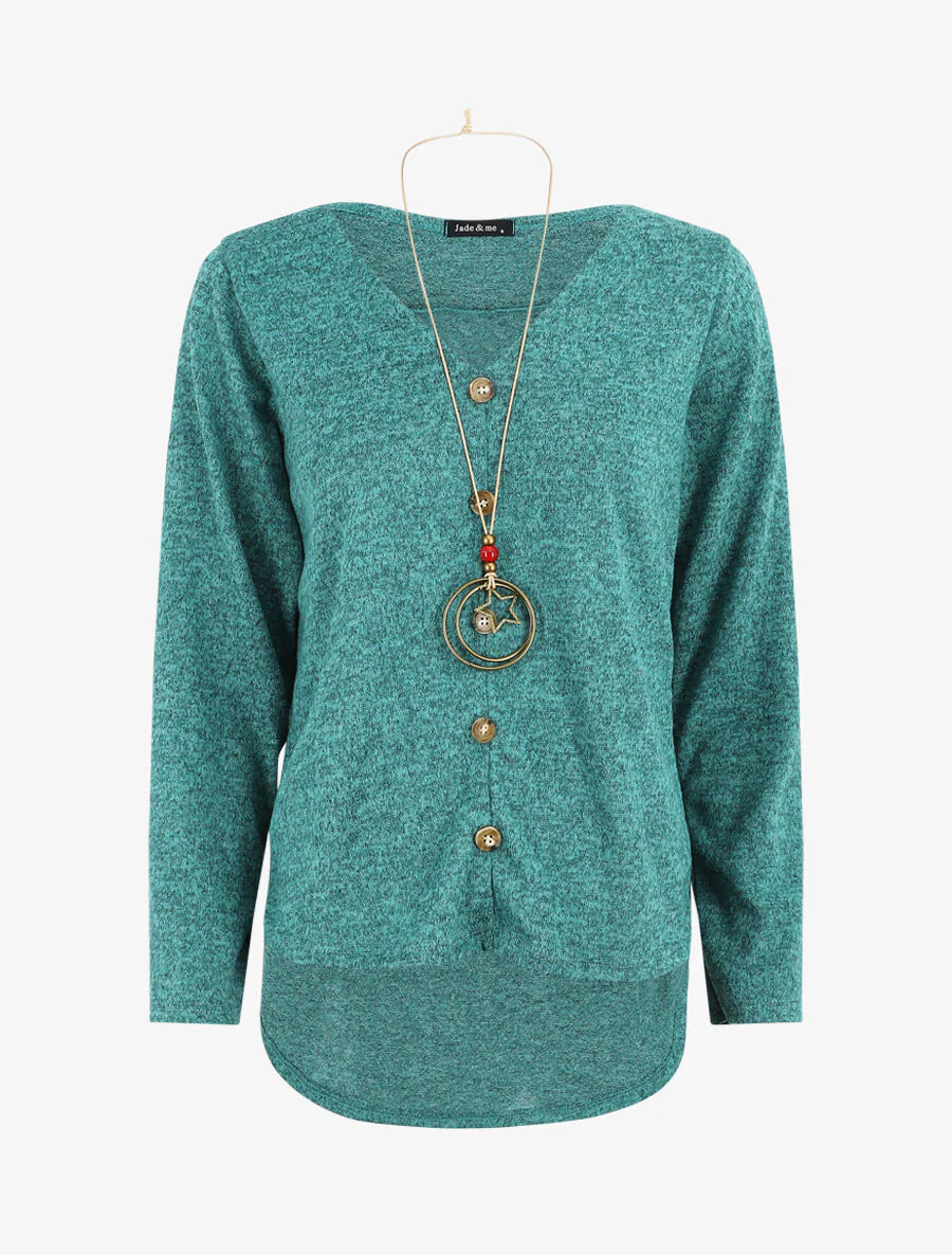 Pull ample à boutons décoratifs - Turquoise