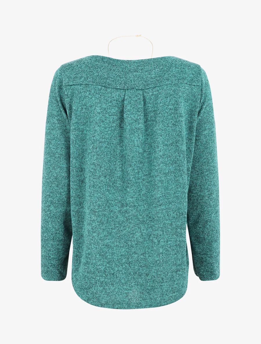 Pull ample à boutons décoratifs - Turquoise - Image 2
