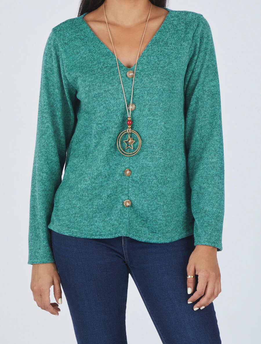 Pull ample à boutons décoratifs - Turquoise - Image 4