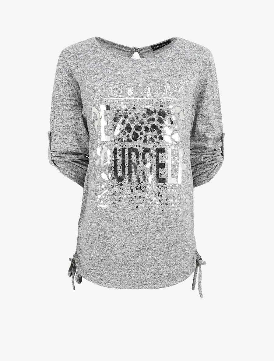Pull ample à flocage Always be yourself - Gris