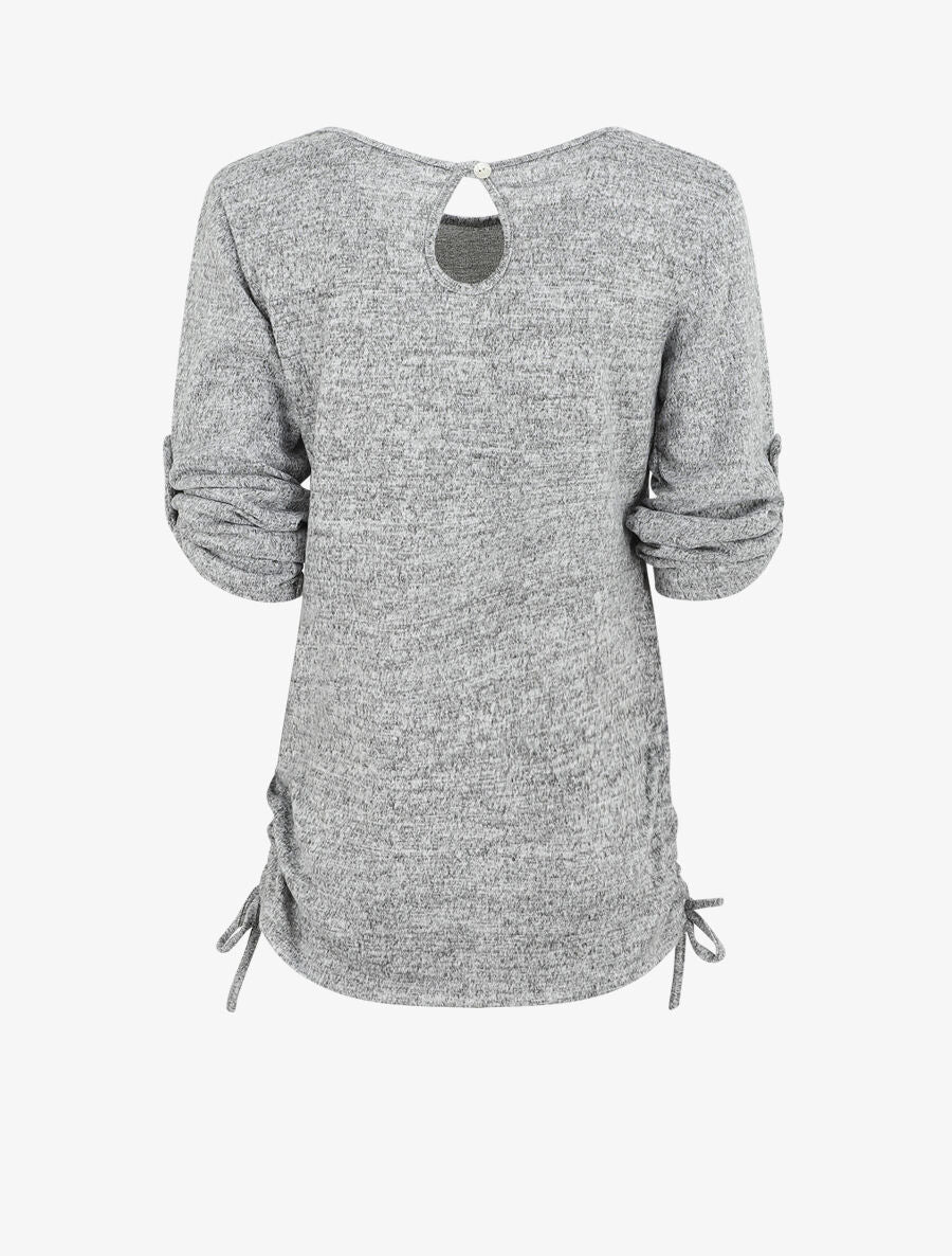 Pull ample à flocage V léopard - Gris chiné - Image 2