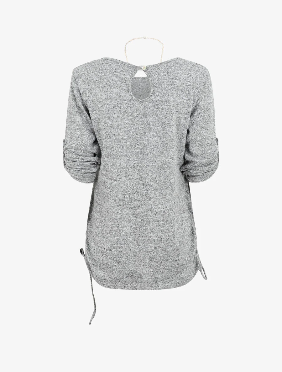 Pull ample à fronces - Gris - Image 2