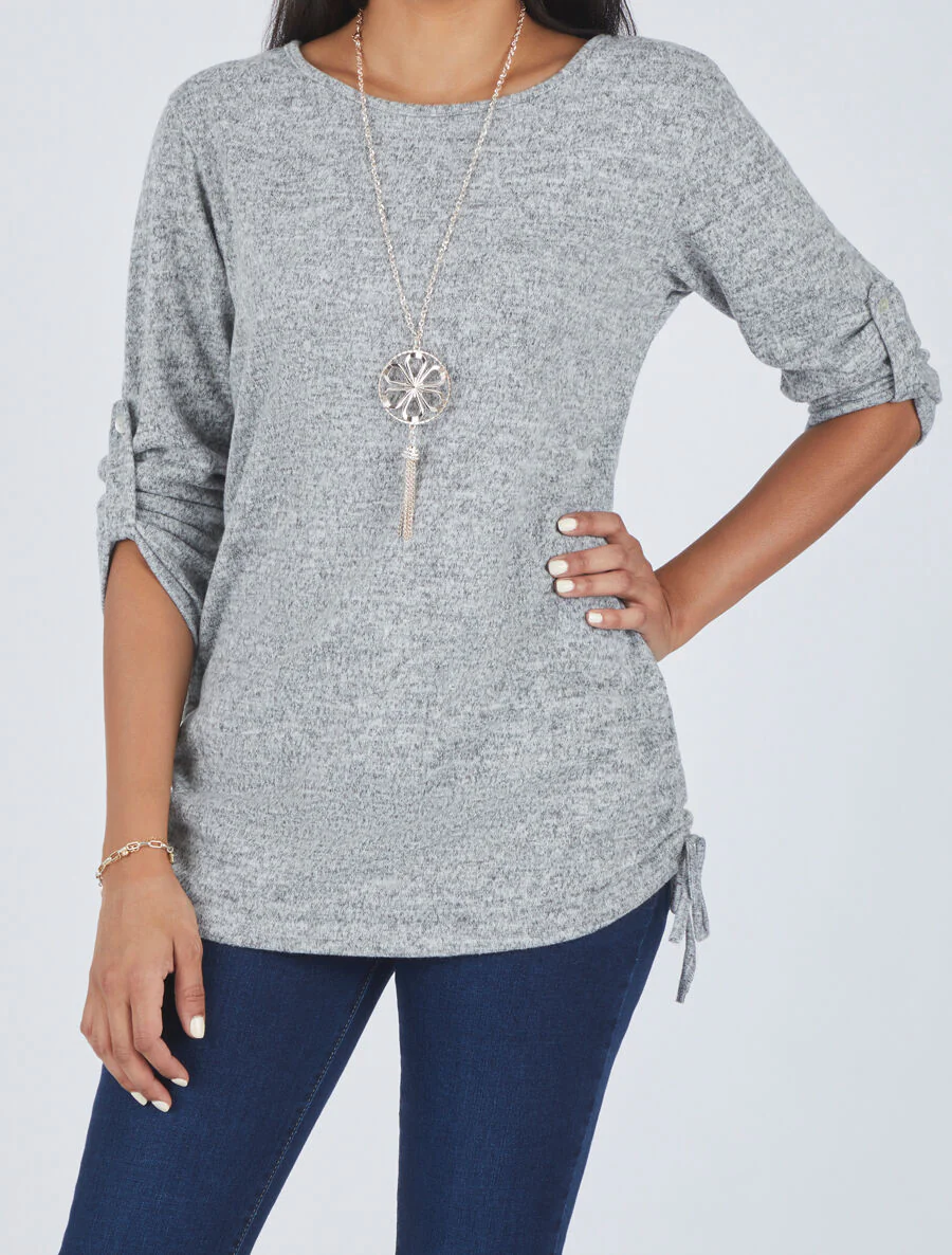 Pull ample à fronces - Gris - Image 4