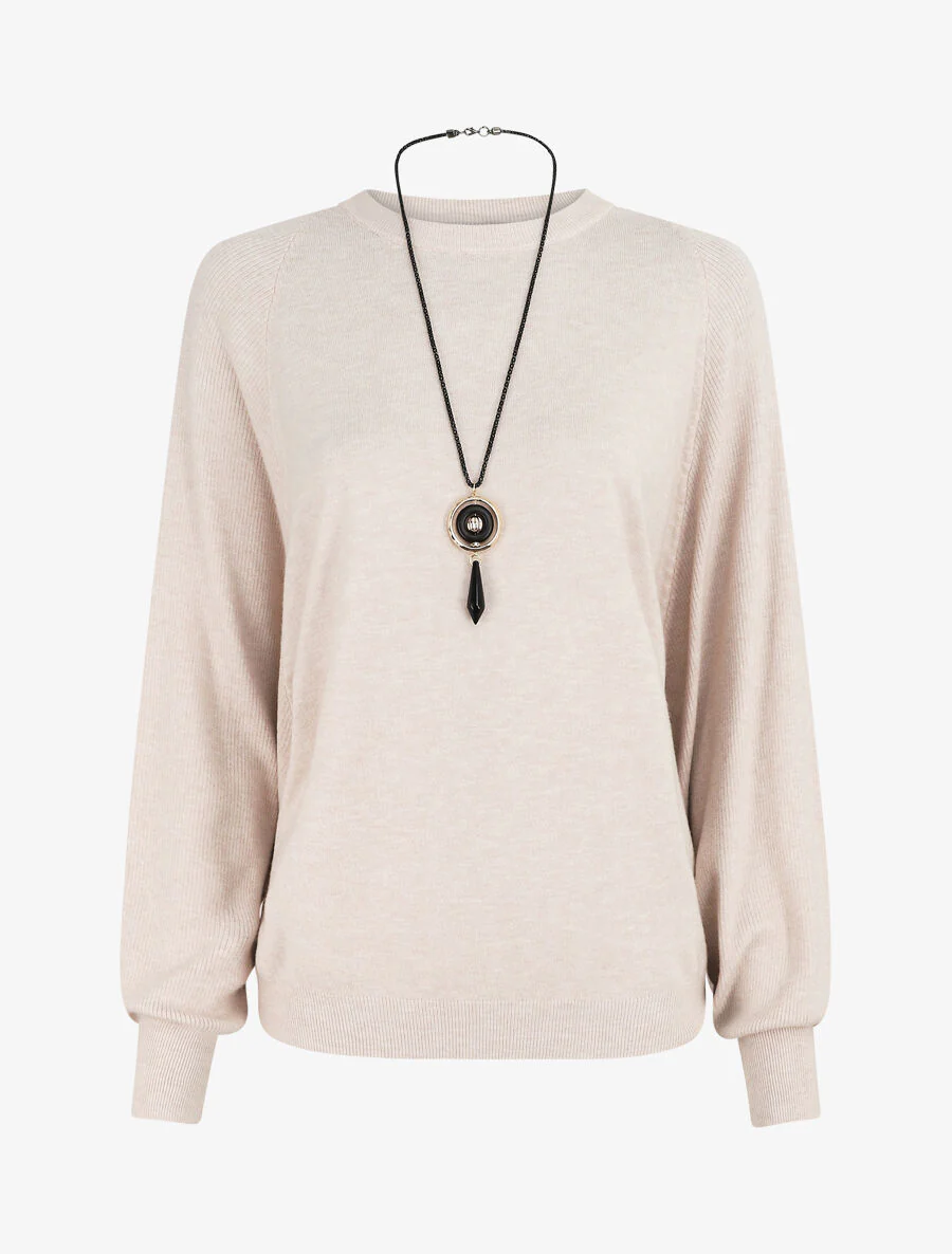 Pull ample à manches côtelés - Beige