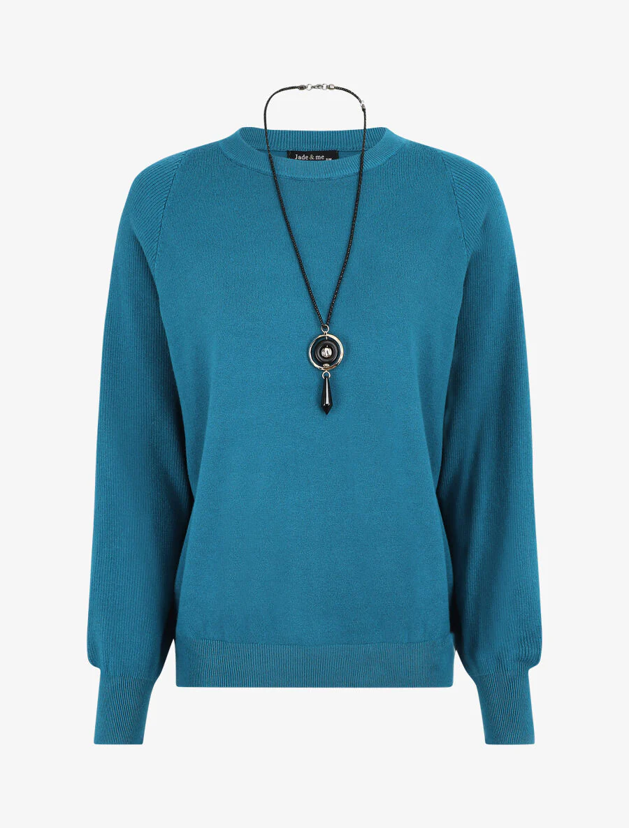 Pull ample à manches côtelés - Bleu canard
