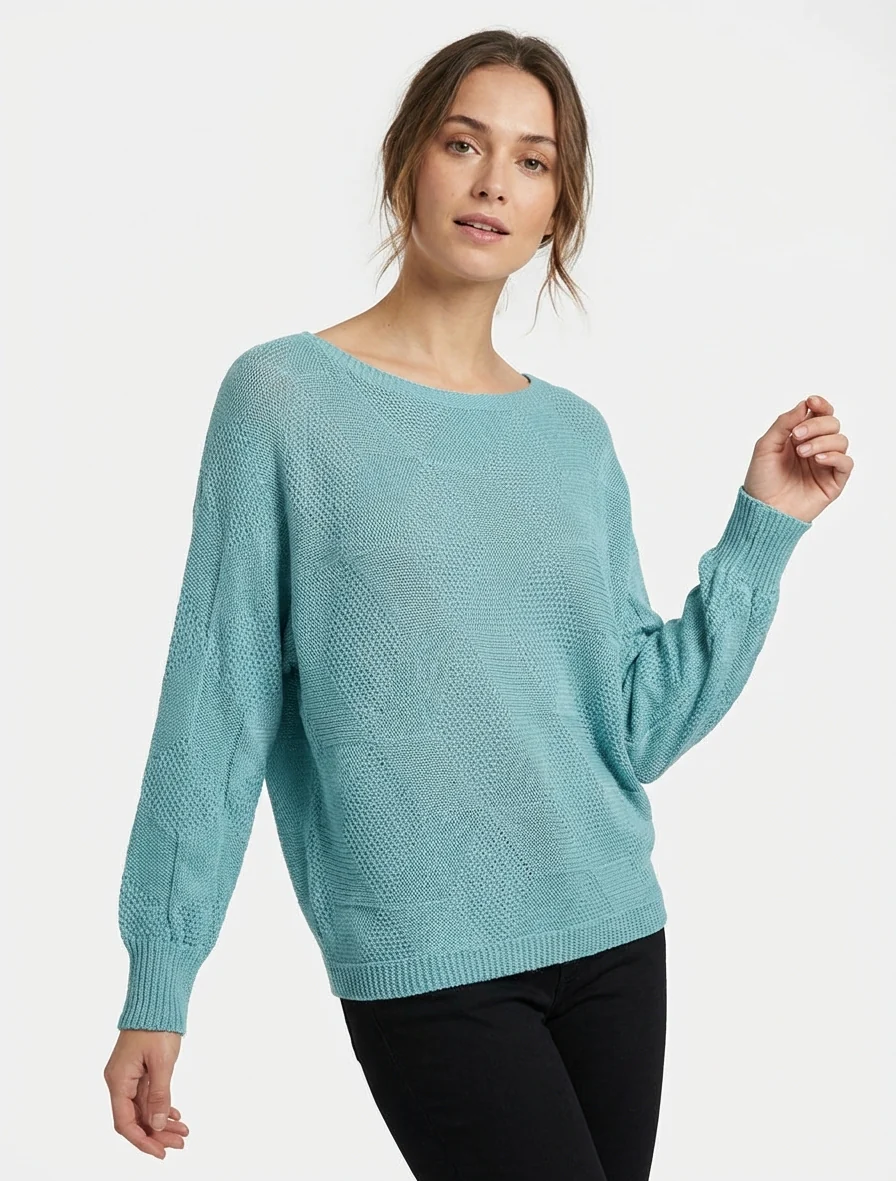 Pull ample à motif losange - Bleu lagon - Image 4