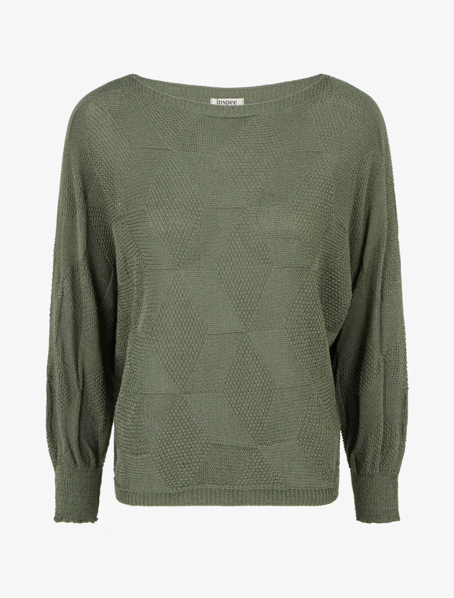 Pull ample à motif losange - Kaki