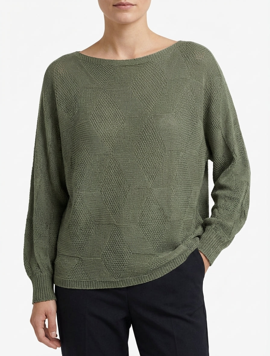 Pull ample à motif losange - Kaki - Image 4