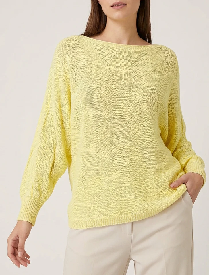 Pull ample à motif losange - Jaune - Image 4