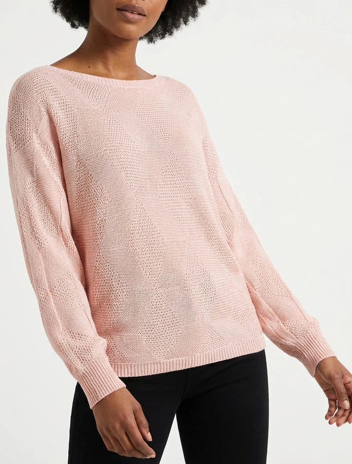 Pull ample à motif losange - Rose - Image 4