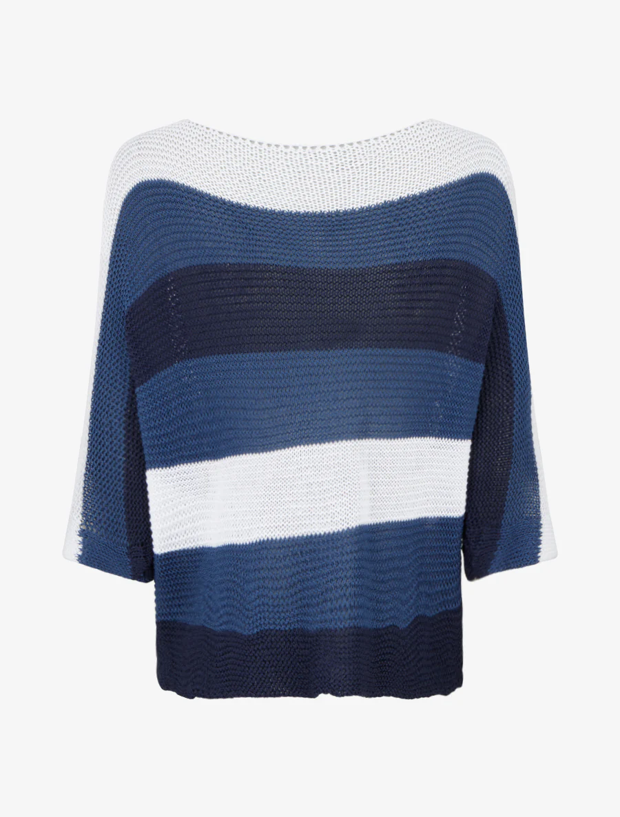 Pull ample à rayures et manches 3/4 - Marine - Image 2