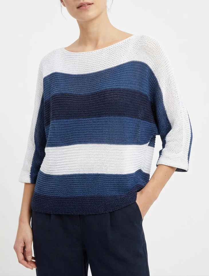Pull ample à rayures et manches 3/4 - Marine - Image 4