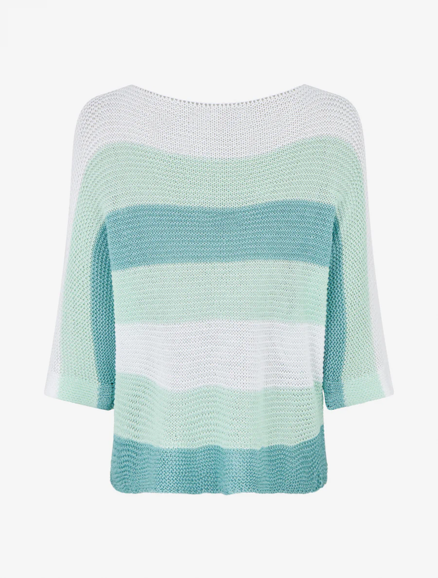 Pull ample à rayures et manches 3/4 - Bleu lagon - Image 2