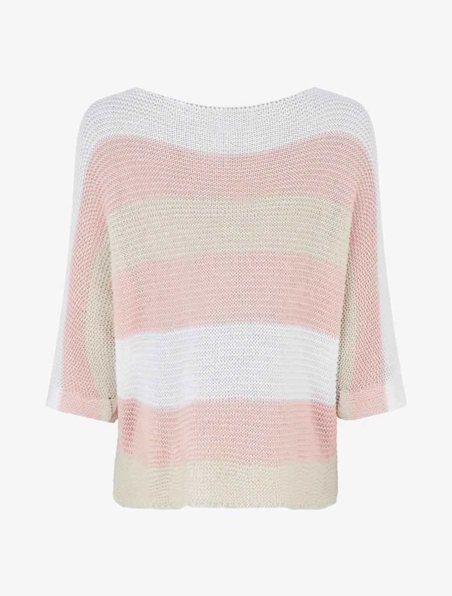 Pull ample à rayures et manches 3/4 - Rose - Image 2