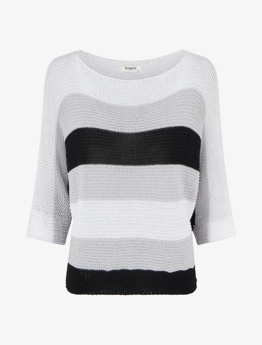 Pull ample à rayures et manches 3/4 - Noir