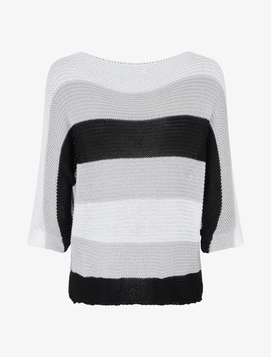 Pull ample à rayures et manches 3/4 - Noir - Image 2