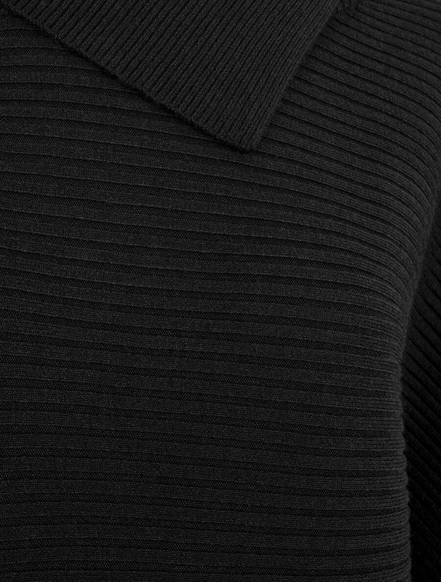 Pull ample côtelé à col montant asymétrique - Noir - Image 3
