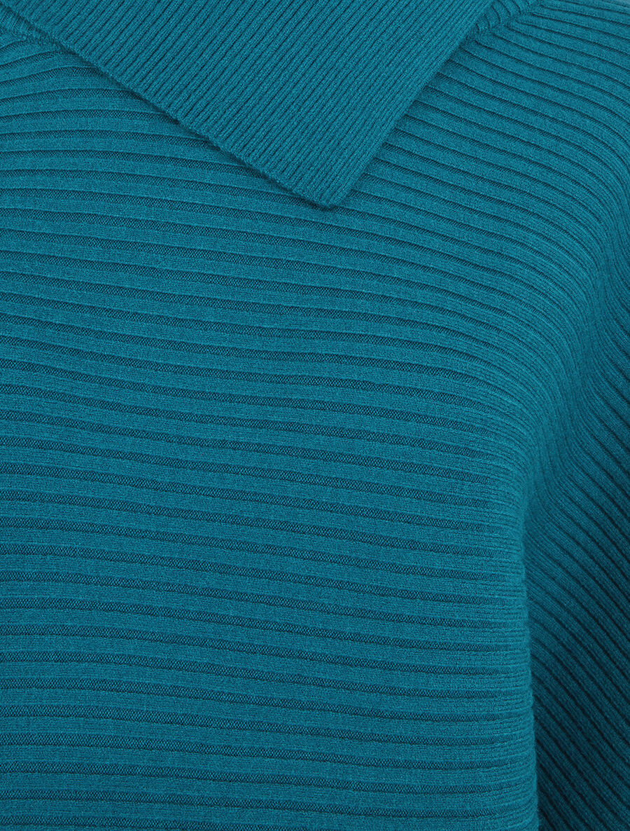 Pull ample côtelé à col montant asymétrique - Bleu canard - Image 3