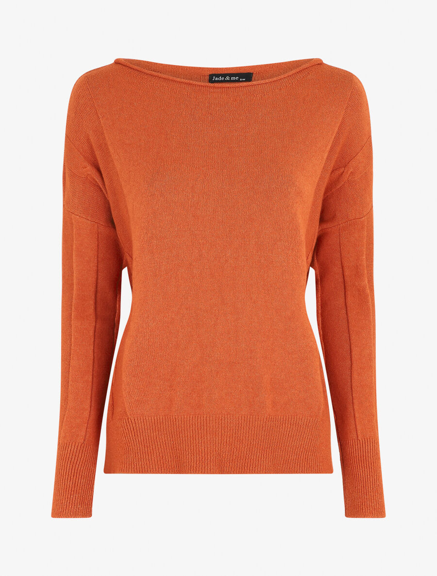Pull ample côtelé col bateau - Orange