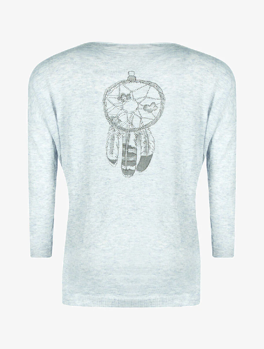 Pull ample dos dreamcatcher strassé - gris clair - Image 2