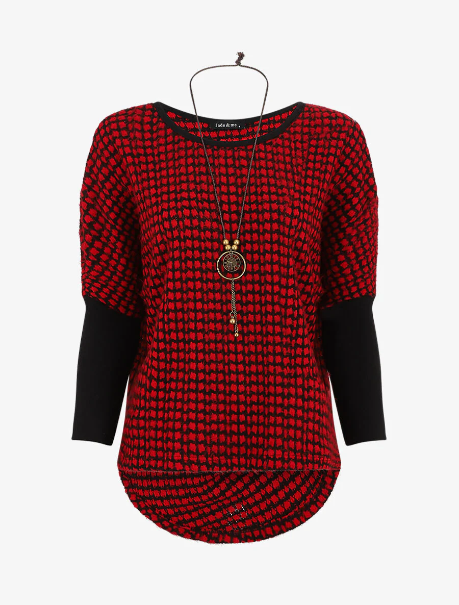 Pull ample imprimé graphique - Rouge